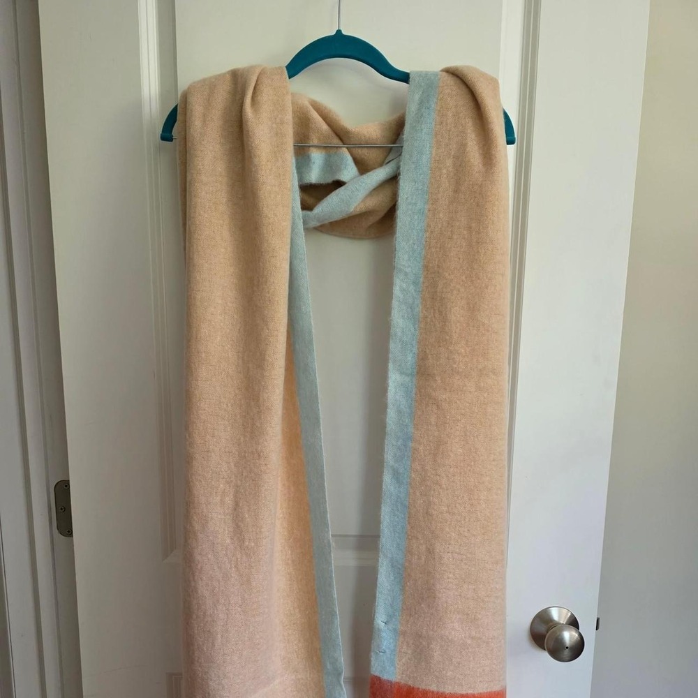 Anthropologie scarf with beige, light blue, and orange stripes